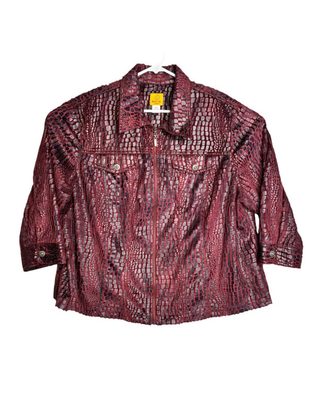 Ruby Rd 22W Faux Leather Jacket Burgundy Black Snakeskin Print Full Zip Plus Siz